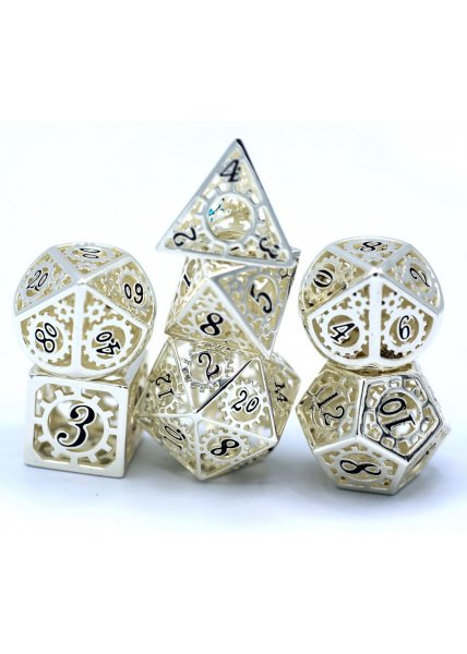 Hollow Metal RPG Dice Set - Silver Gears